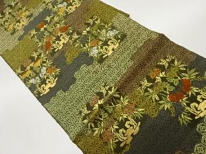 亀甲に草花模様織出し袋帯